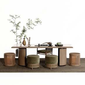 现代茶桌椅组合3D模型下载